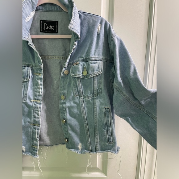 DETRE Everyday Dress-Up Buttercup Oversized Rip Denim Jacket by Dede Raad Sz L - Picture 3 of 3